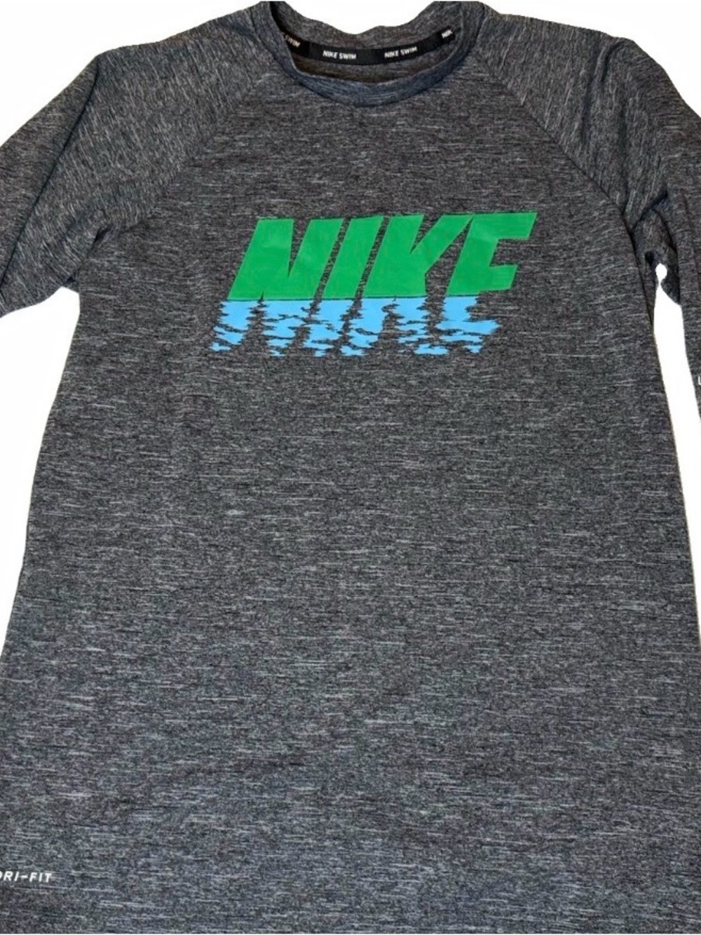Nike Swim Boy’s Rash Guard Gray Logo UPF 40+ Quick Dry Size L